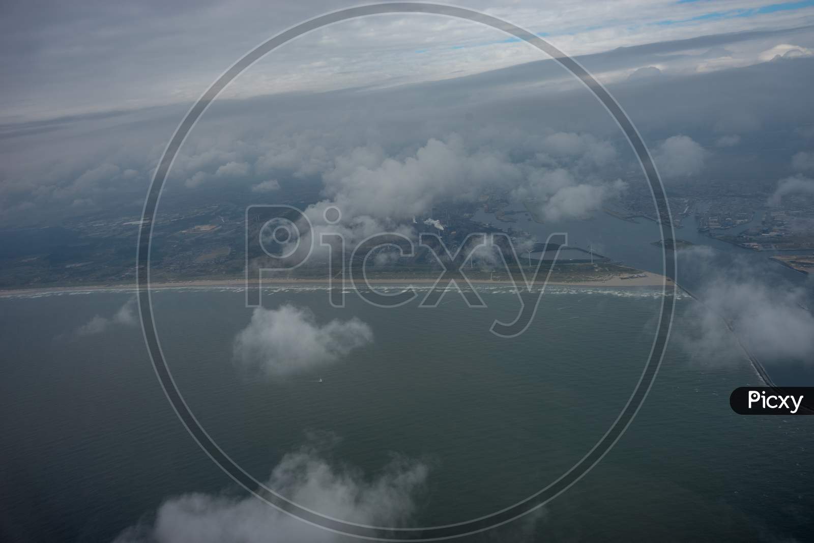 The Netherlands Coastline Viewed From The Sky From A Plane Window