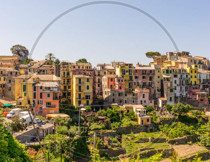Corniglia, Cinque Terre, Italy - 27 June 2018: The Townscape And Cityscape Of Corniglia, Cinque Terre, Italy