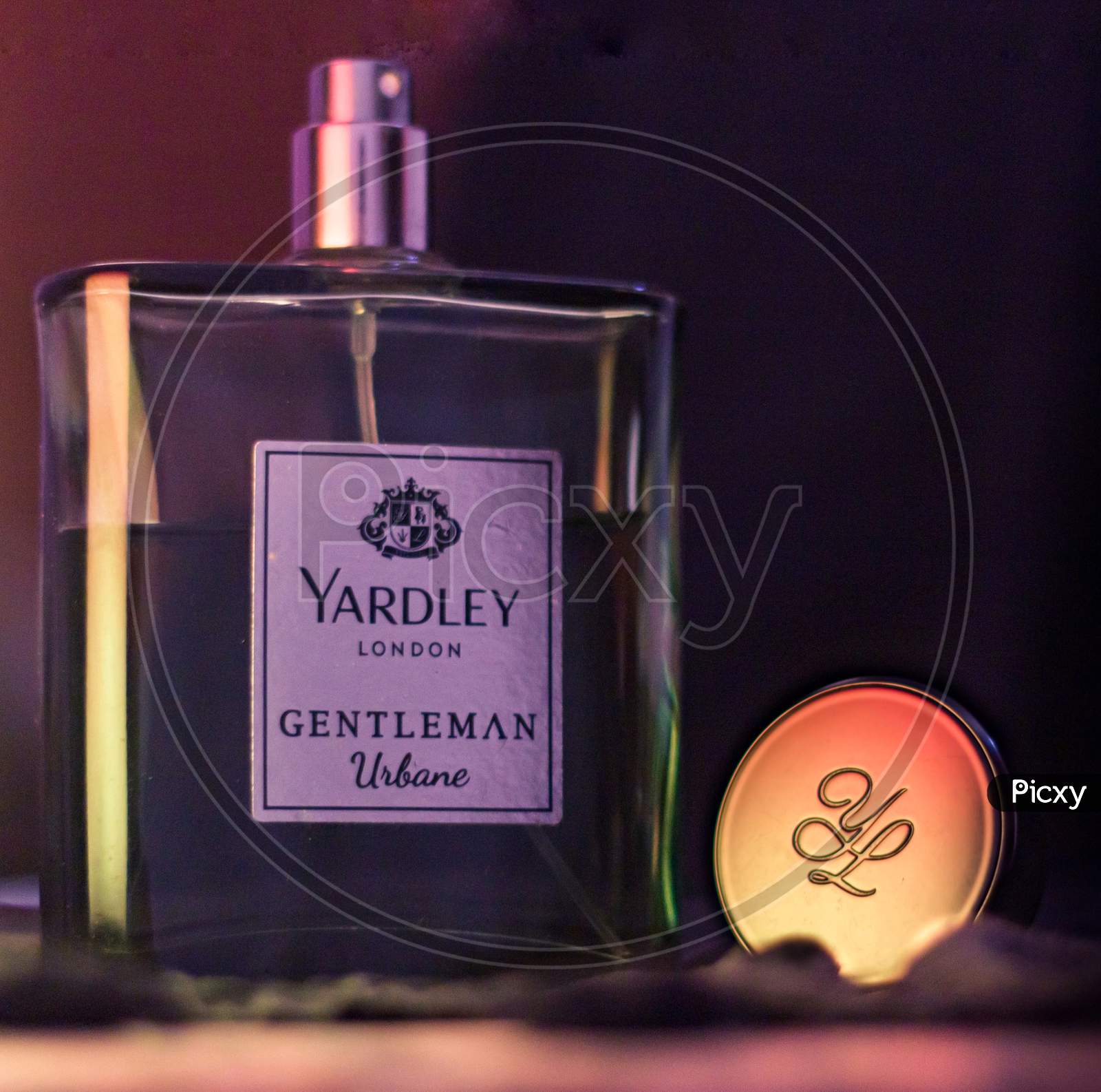 Product photography of Yardley perfume.