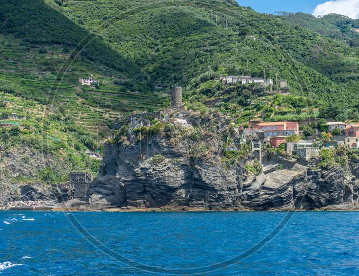 Italy, Cinque Terre, Monterosso, Scenic View Of Sea And Buildings