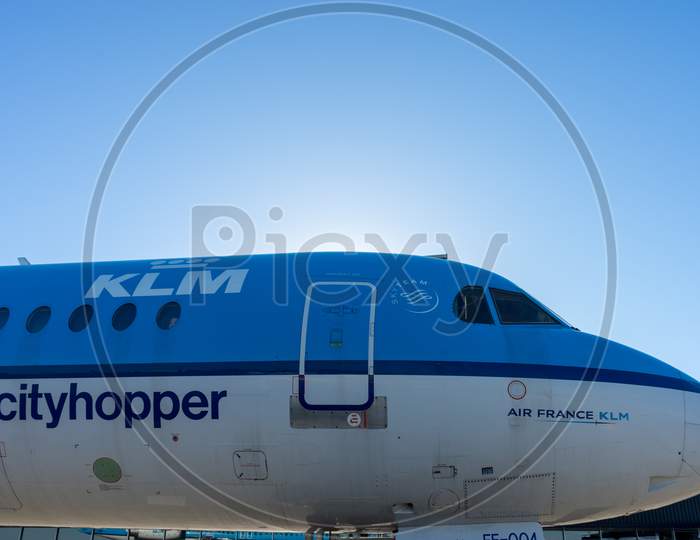 Netherlands, Amsterdam, Schiphol - 06 May, 2018: Klm Cityhopper Planes At Airport. Schiphol Is One Of The Busiest Airport In Europe.