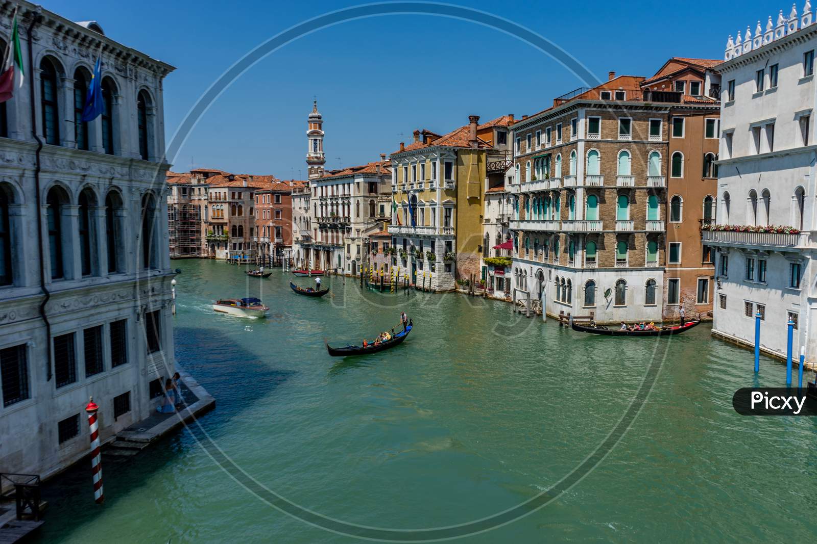 Venice, Italy - 01 July 2018: The Gondolas On A Grand Canal In Venice, Italy