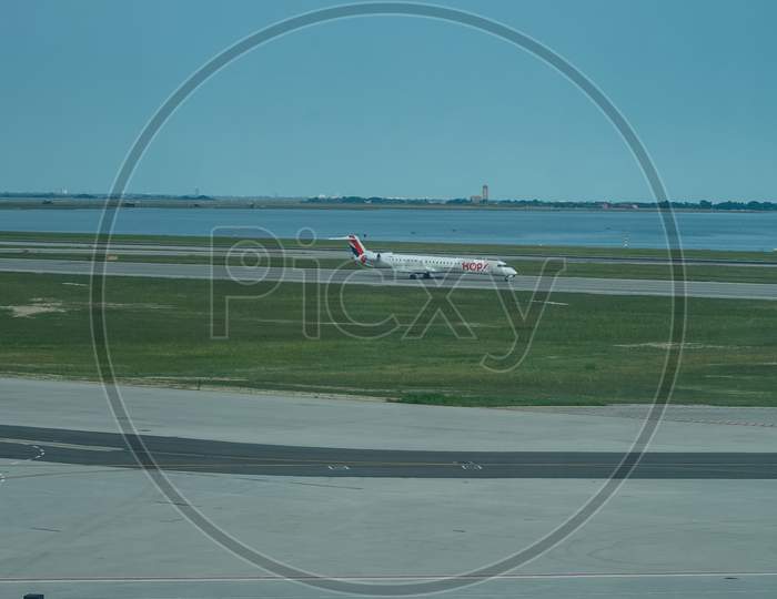 Venice, Italy - 01 July 2018: The Hop At Marco Polo Airport In Venice, Italy