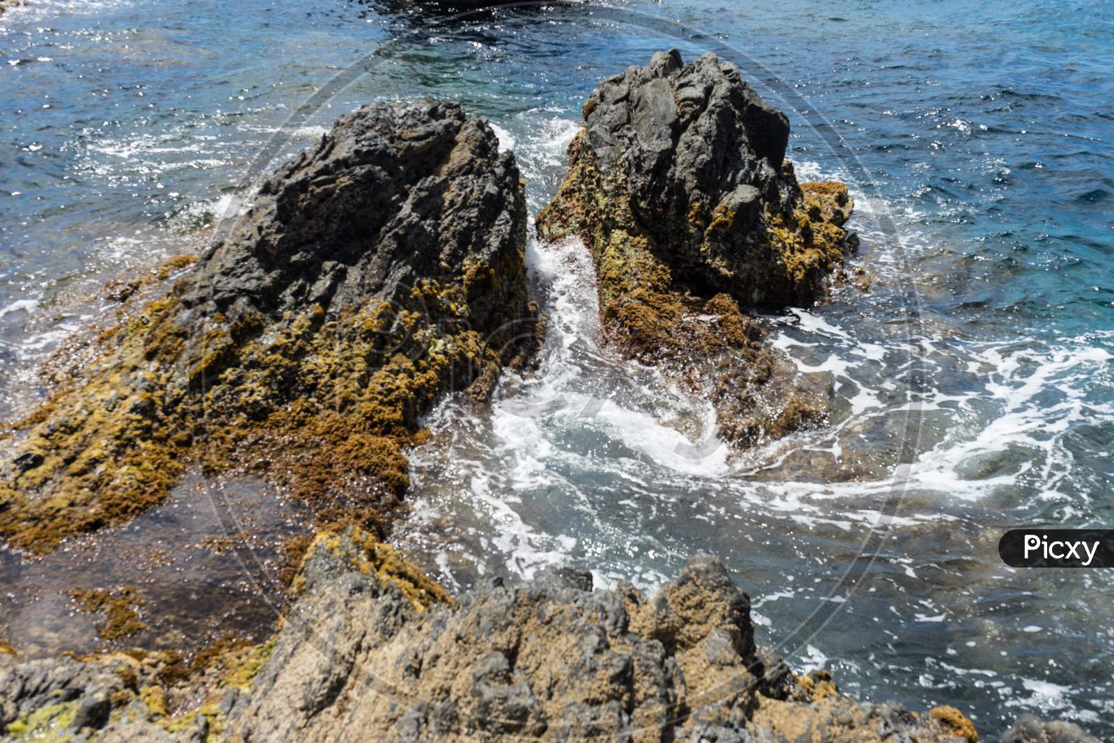 Italy, Cinque Terre, Manarola, A Rocky Shore Next To A Body Of Water