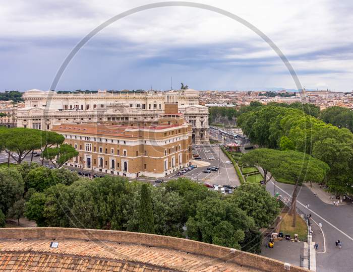 Rome, Italy - 23 June 2018: Cityscape Of Rome From  Castel Sant Angelo, Tomb Of Unknown Soldier