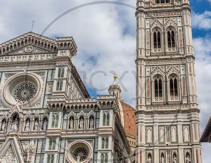 Cathedral Santa Maria Del Fiore With Magnificent Renaissance Dome Designed By Filippo Brunelleschi In Florence, Italy