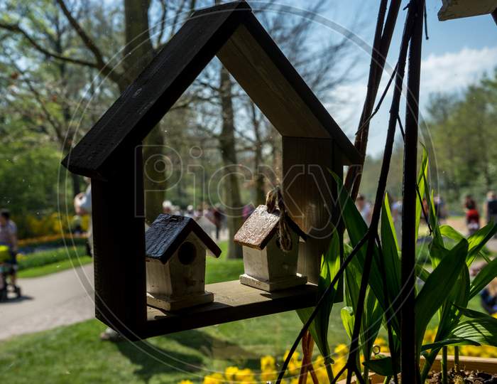 Lisse, Netherlands - 22 April: Miniature House Decoration At  Keukenhoff, Tulip Gardens