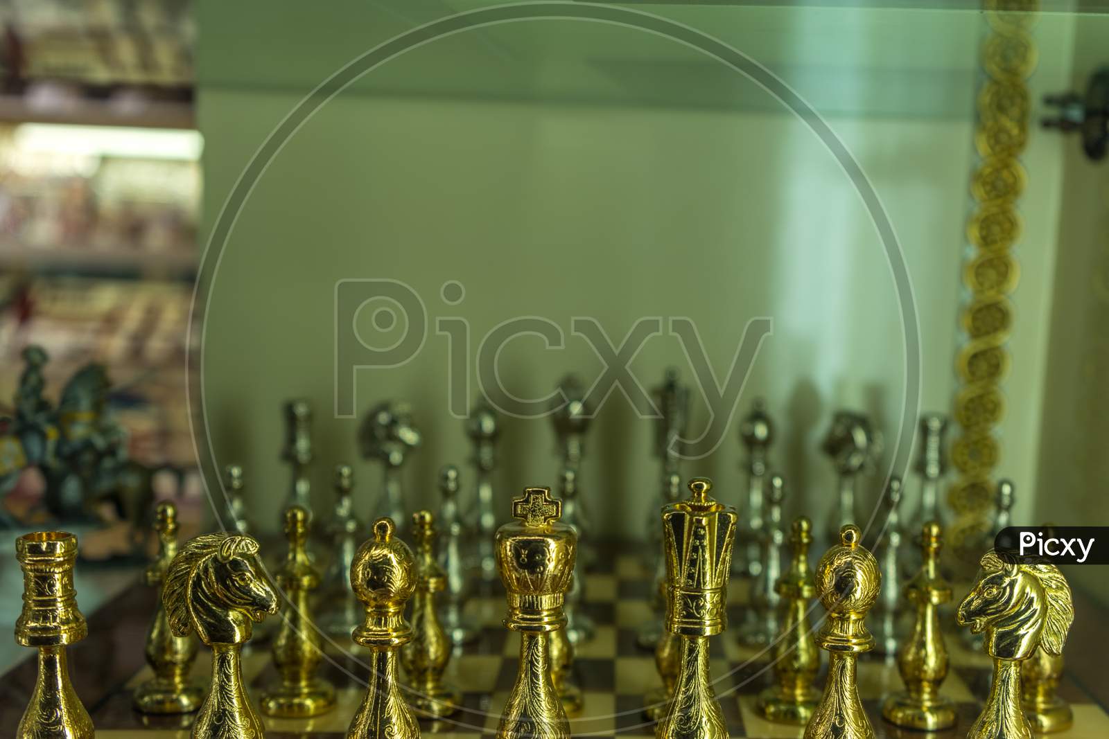 Chess Pieces Artifacts On Display In A Shop In Venice, Italy