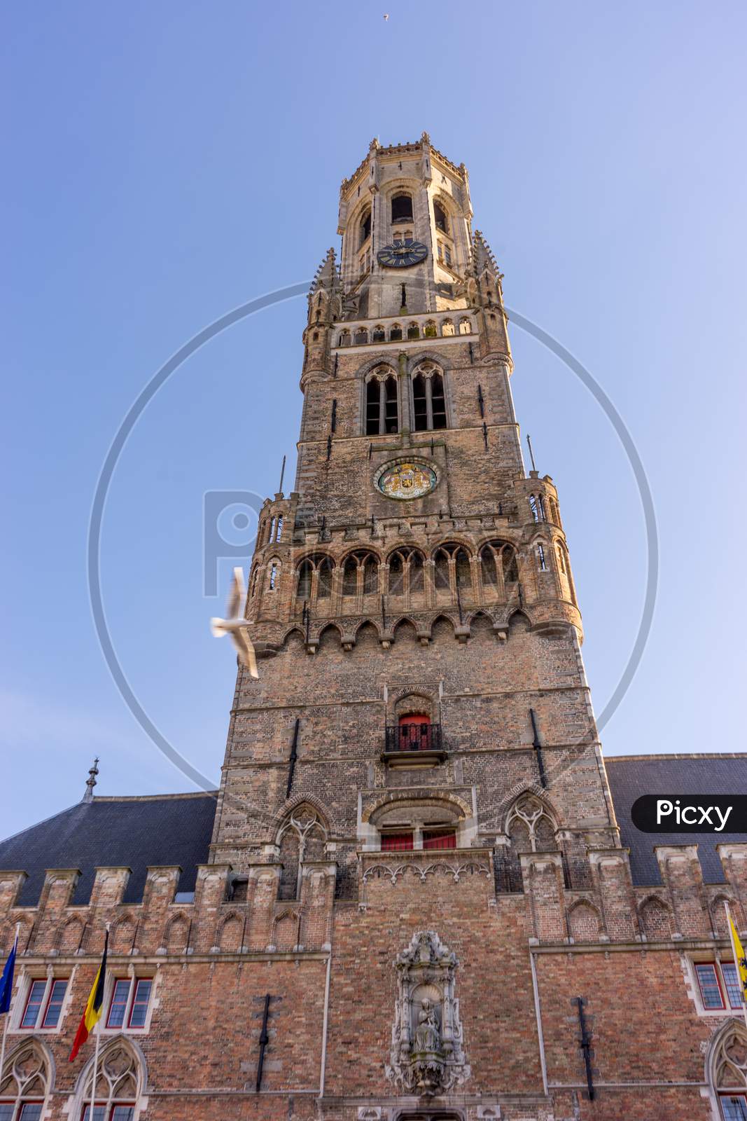 Bruges, Belgium - 17 February 2018: The Belfry Tower In Bruges