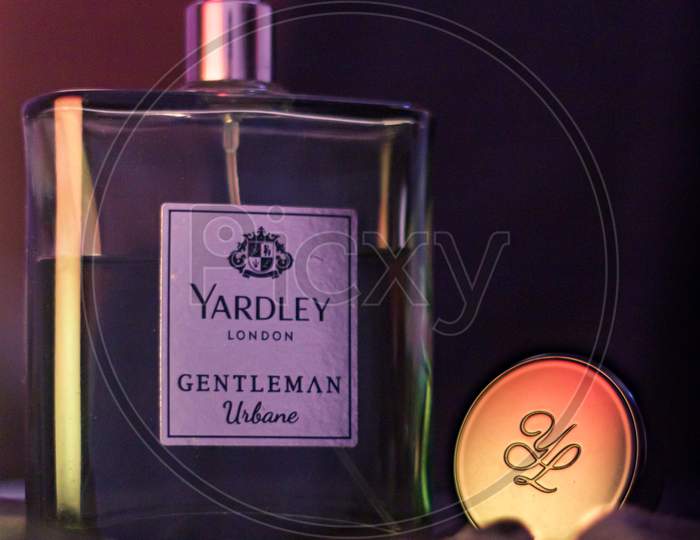 Product photography of Yardley perfume.