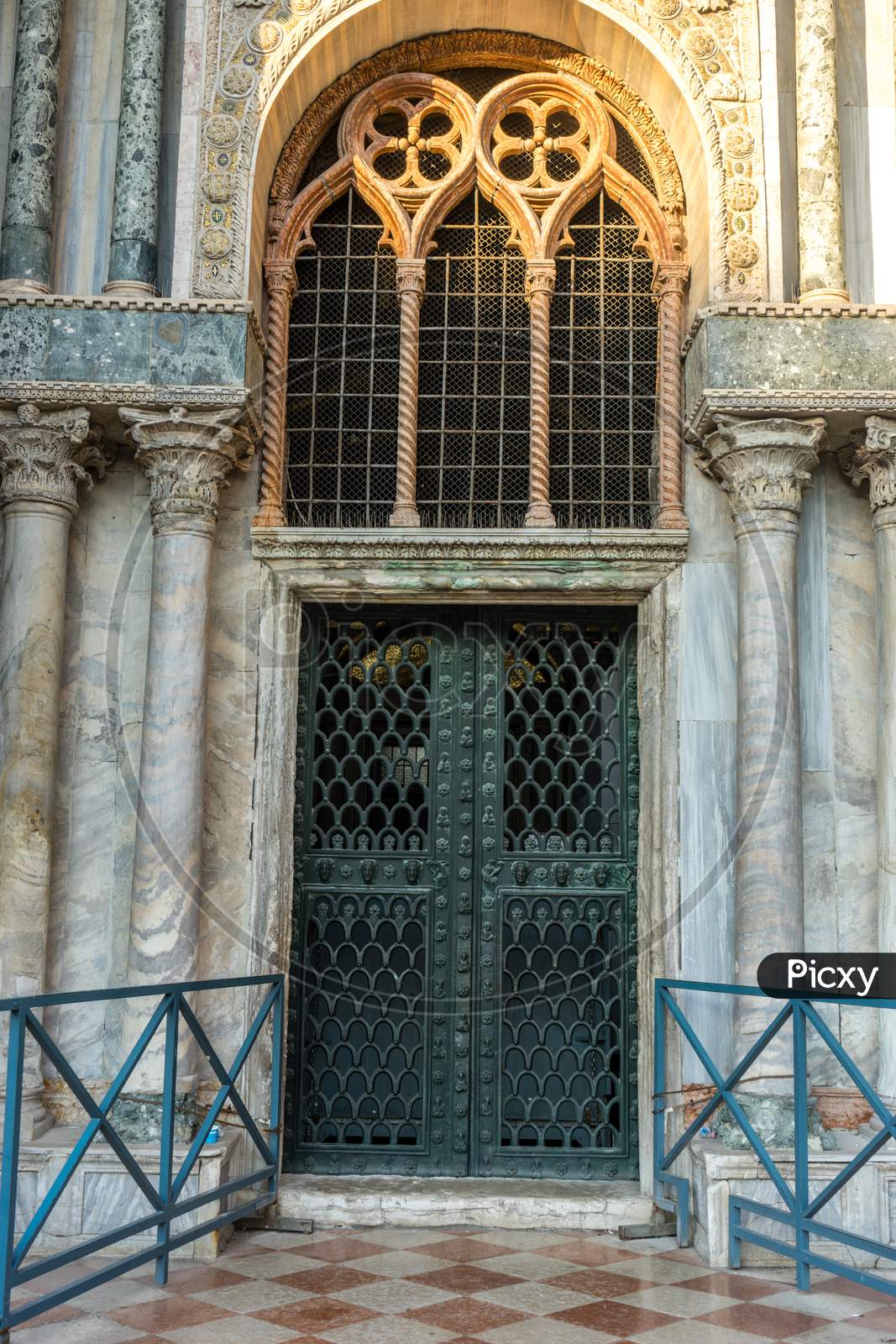 Italy, Venice, St Mark'S Basilica, Low Angle View Of Ornate Window Of Building