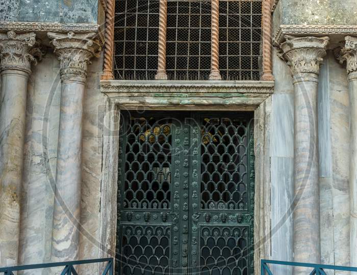Italy, Venice, St Mark'S Basilica, Low Angle View Of Ornate Window Of Building