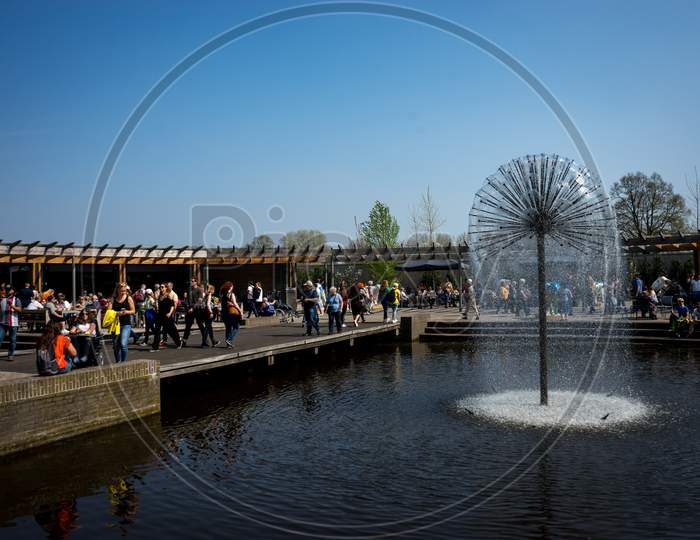 Lisse, Netherlands - 22 April: Fountain At  Keukenhoff, Tulip Gardens