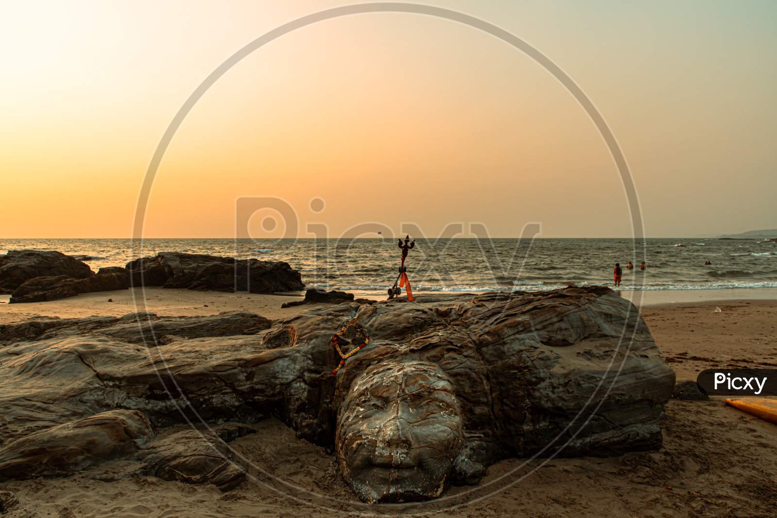 Shiva Rock Carving at Ozran or Little   Vagator Beach, Goa,