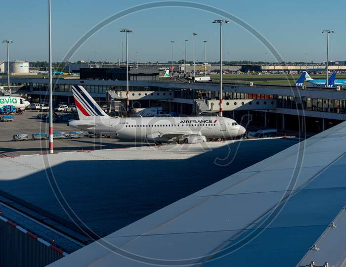Netherlands, Amsterdam, Schiphol - 06 May, 2018: Airfrance Planes At Airport. Schiphol Is One Of The Busiest Airport In Europe.