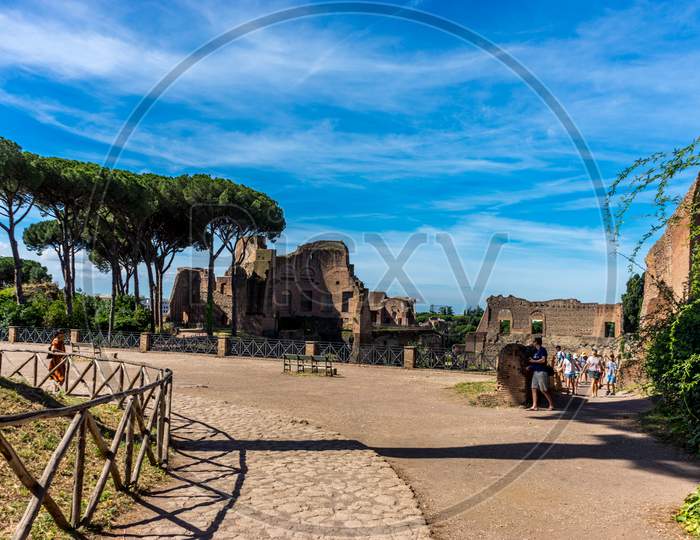 Rome, Italy - 24 June 2018: The Ancient Ruins At The Roman Forum In Rome