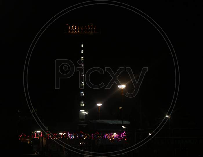 Shringeri Sharadha temple tower at dark night