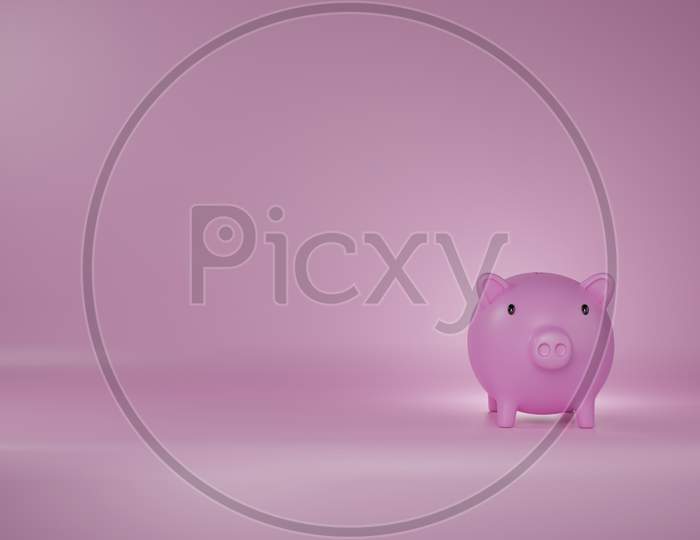 3D Render Illustration Of Piggy Bank On The Pink Screen, Concept Of Saving