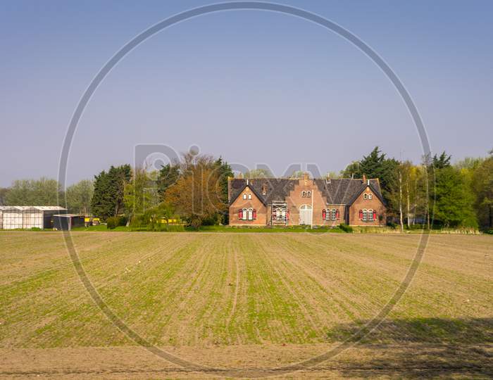 Leiden, Netherlands - 22 April 2018:  An Emptry Farmers Field On The Outskirts Of Leiden