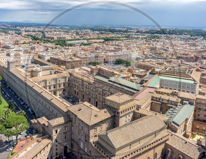 Roman Cityscape, Panorama Of Rome Viewed From The Top Of Saint Peter'S Square Basilica At The Vatican
