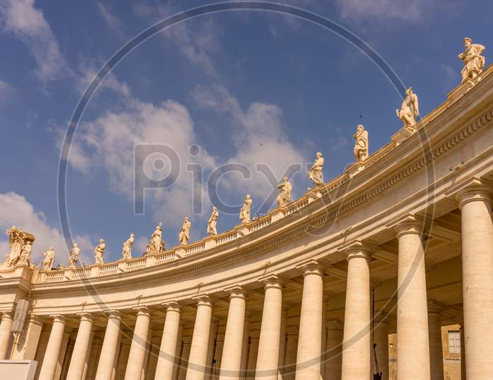 Vatican City, Italy - 23 June 2018: Colonnades Of St. Peter'S Square In Vatican City With Statues On Top