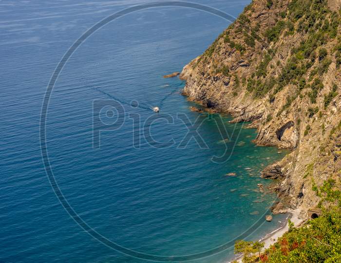 Italy, Cinque Terre, Corniglia, An Island In The Middle Of A Body Of Water