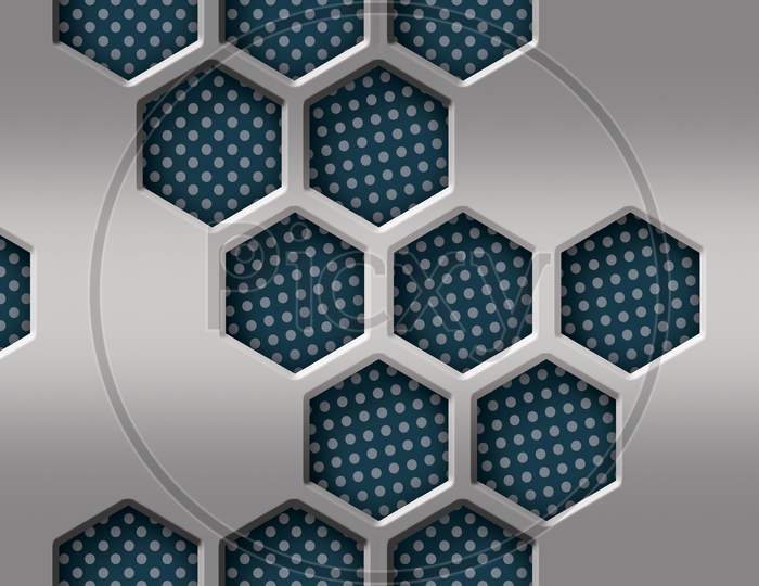 Abstract Background, Grey Metal Geometric Hexagonal Wallpaper, Honeycomb Hexagonal 3D Render