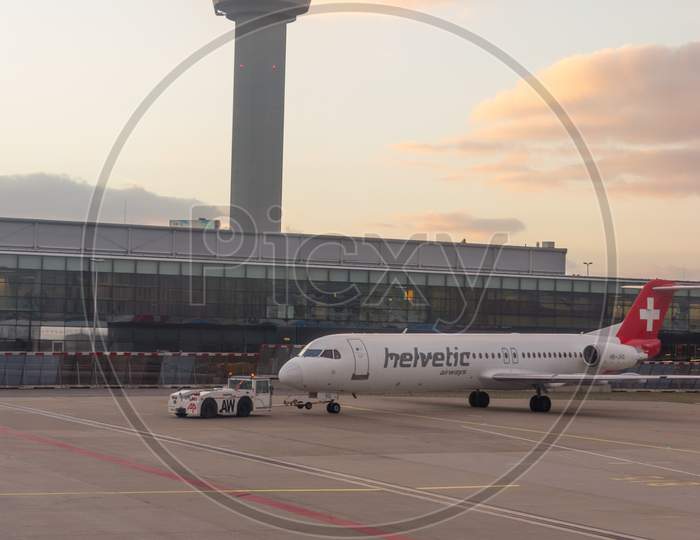 Amsterdam, Schiphol - 22 June 2018: Helvetic Airline Plane At The Schiphol Airport