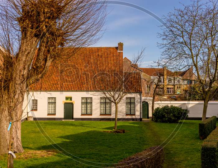 Bruges, Belgium - 17 February 2018: A Cozy Cottage In Bruges, Belgium