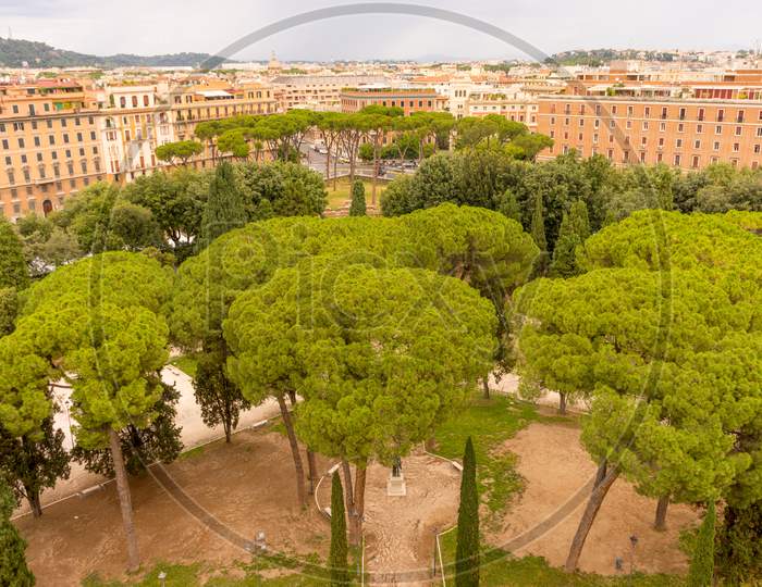 Italy, Rome, Castel Sant Angelo, Mausoleum Of Hadrian, A Large Brick Building With Grass And Trees