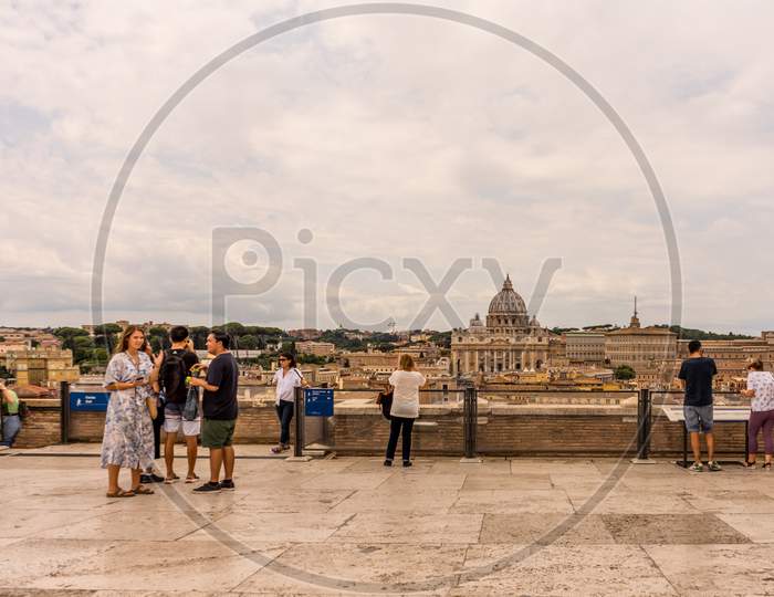 Rome, Italy - 23 June 2018: Saint Peter'S Church Viewed Castel Sant Angelo In Rome, Italy