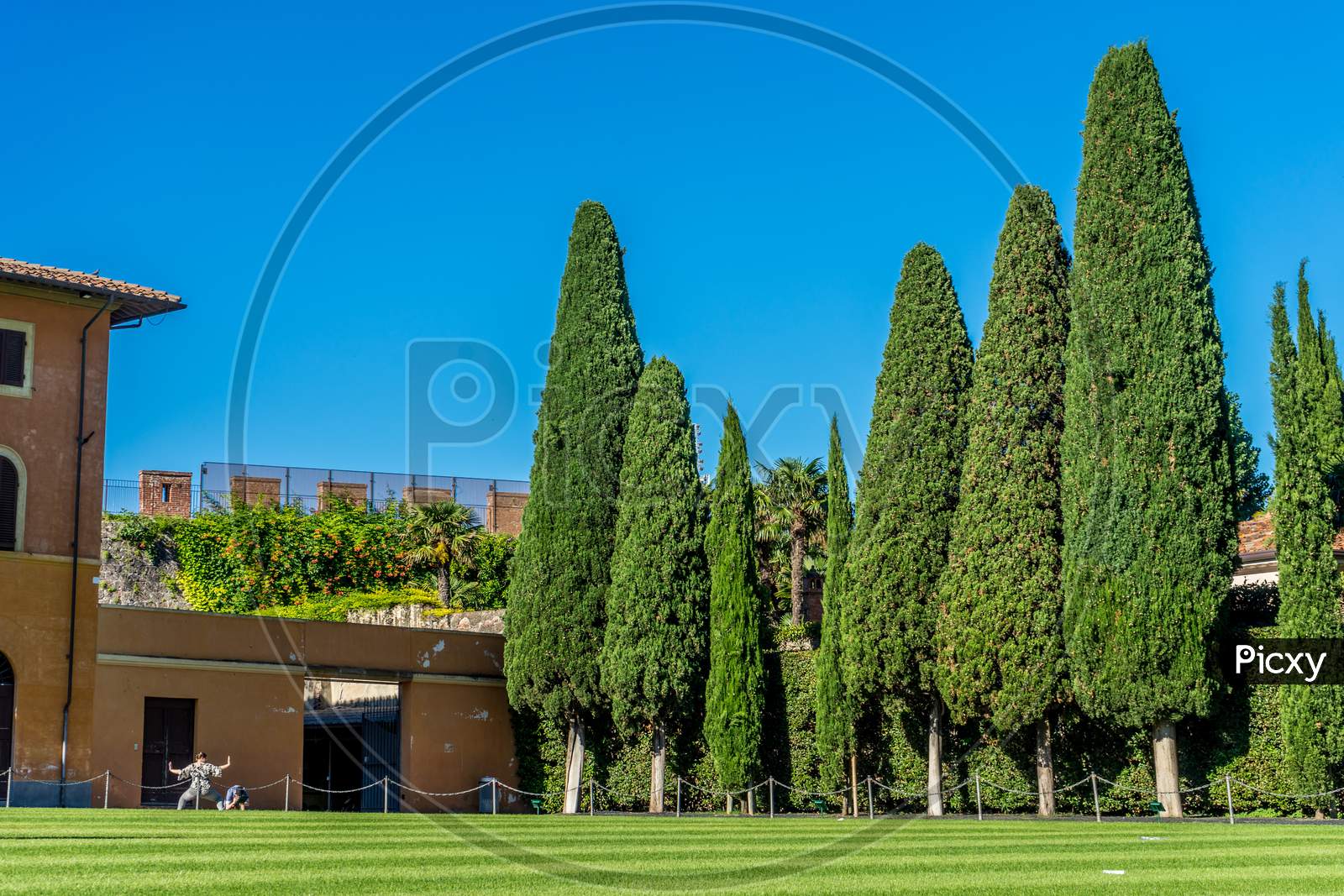 Italy,Pisa, A Group Of People In A Garden