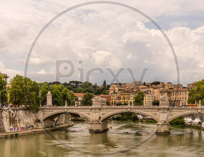 Rome, Italy - 23 June 2018: Bridge On The Tiber River In Rome, Italy