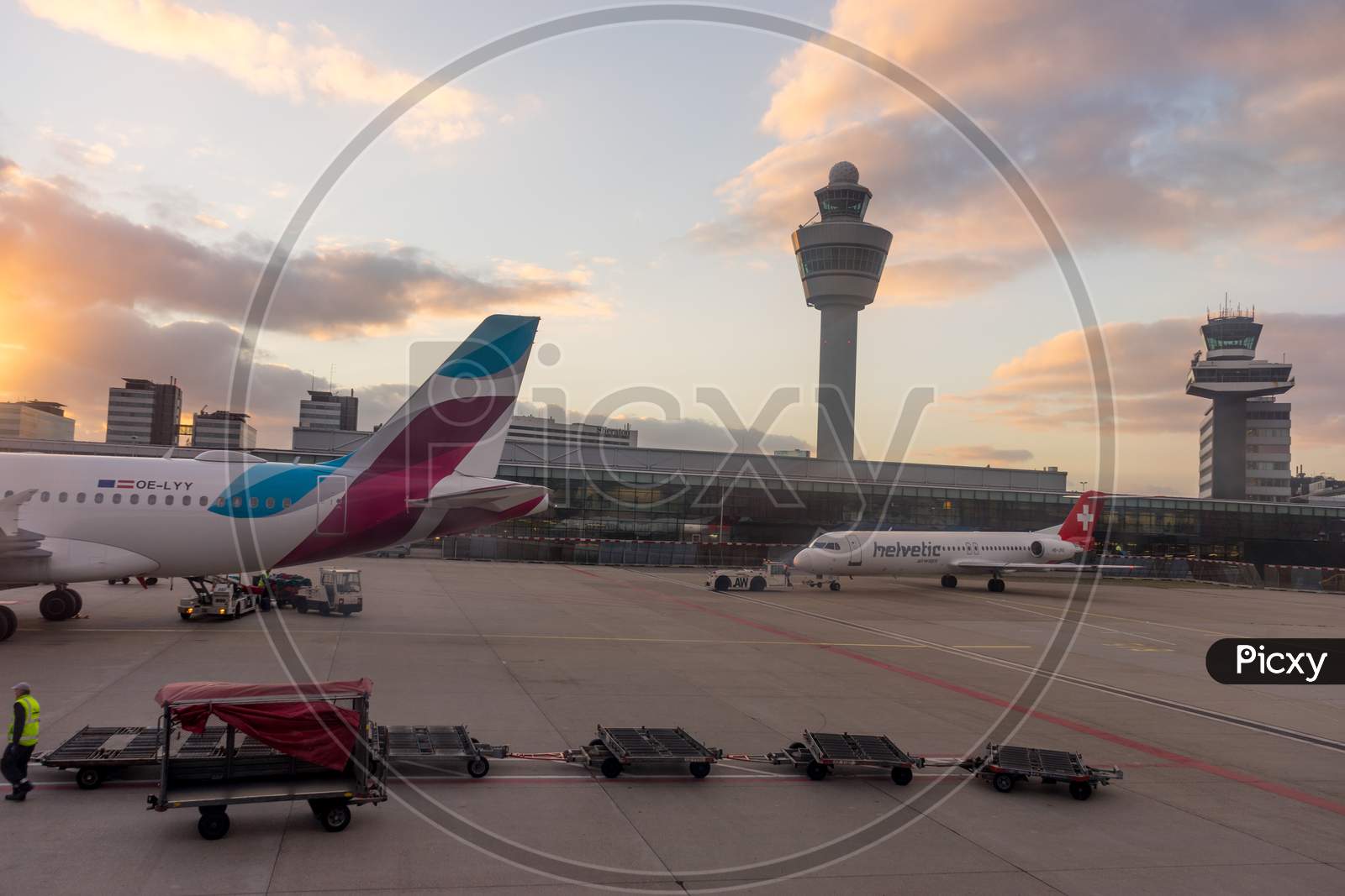 Amsterdam, Schiphol - 22 June 2018: Eurowings And Helvetic Airline Plane At The Schiphol Airport