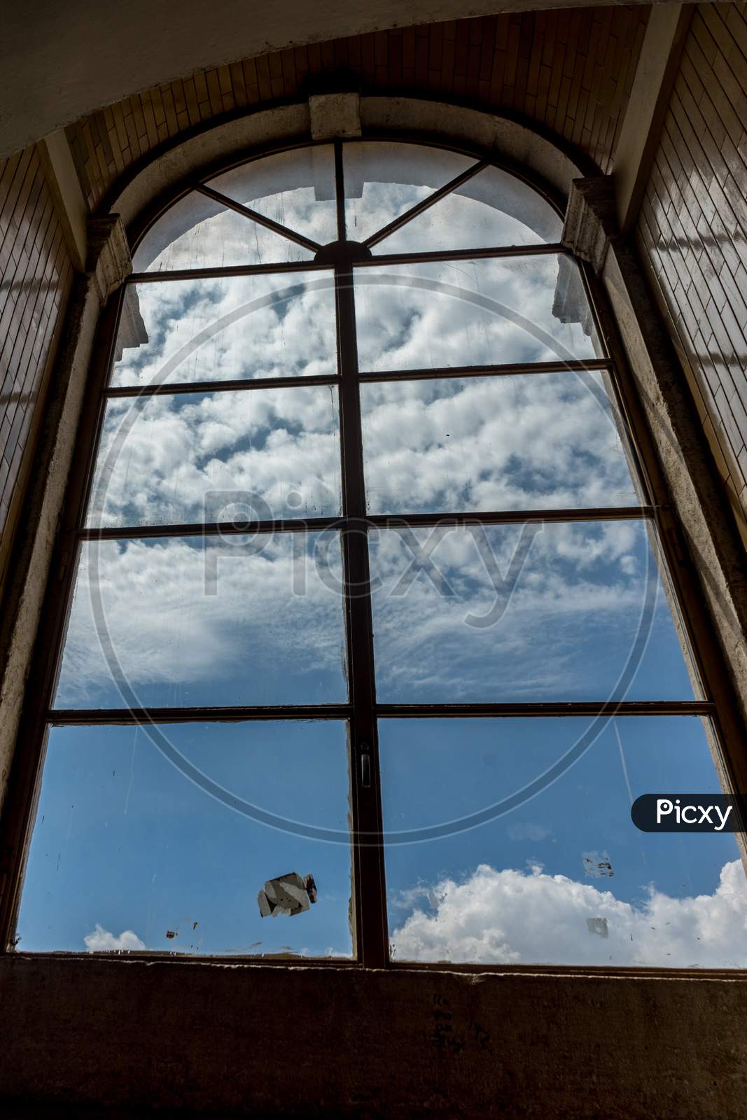 Blue Sky With Clouds Viewed Through French Window