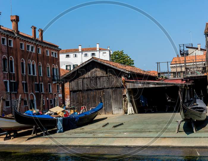 Italy, Venice, Gondola, Being Serviced Repaired