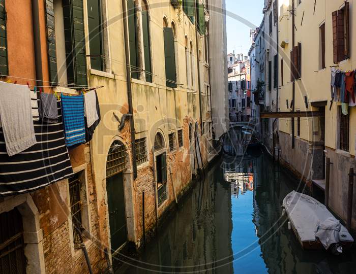 Italy, Venice, Venice, Canal Amidst Buildings In City