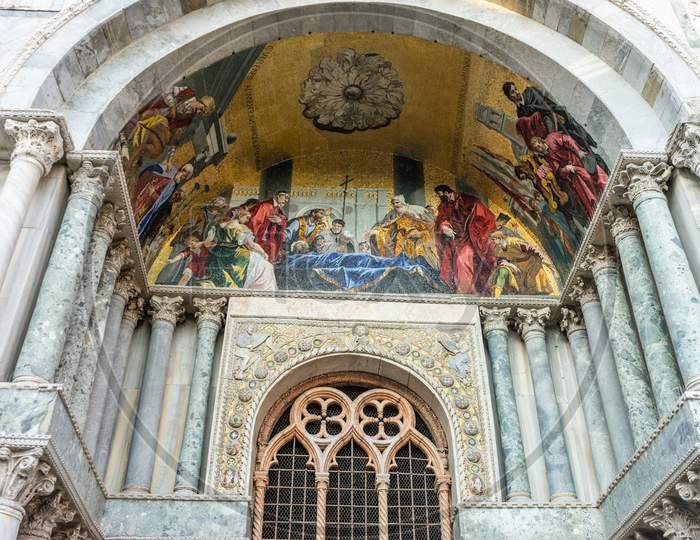 Italy, Venice, St Mark'S Basilica, Low Angle View Of Carving On Building