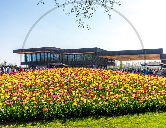 Lisse, Netherlands - 22 April 2018: Keukenhoff, The Entrance To The Tulip Gardens
