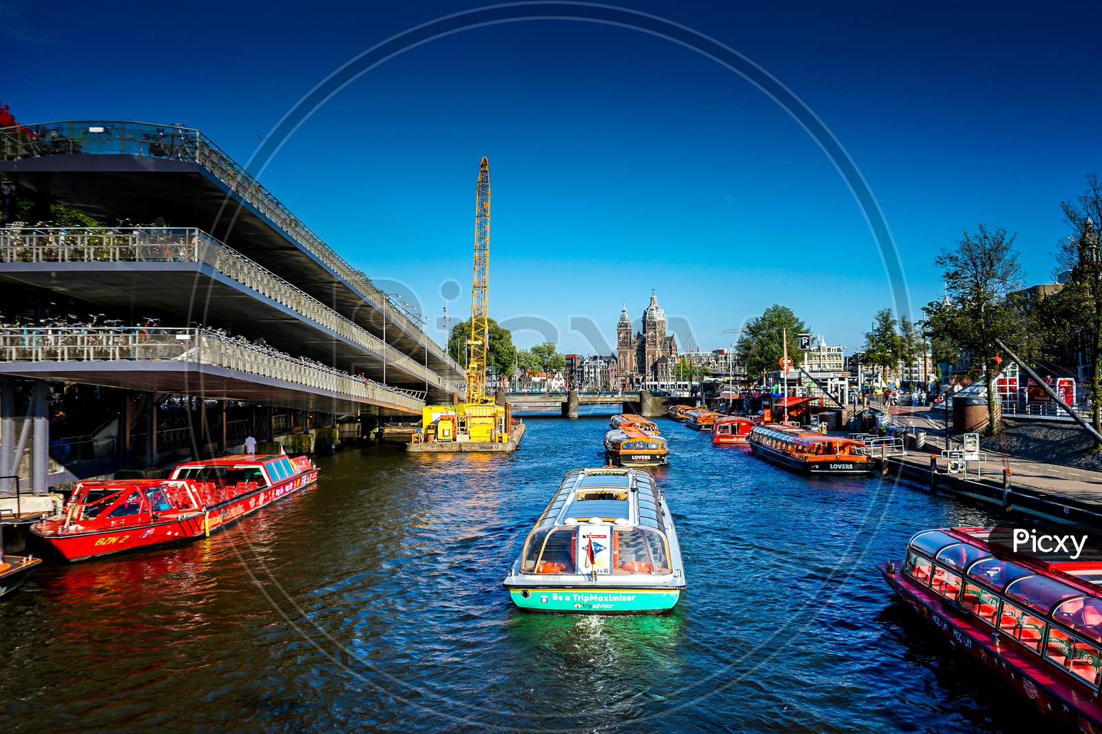 Netherlands, Amsterdam - 22 July 2018: Boat On Canal Cruise At Amsterdam