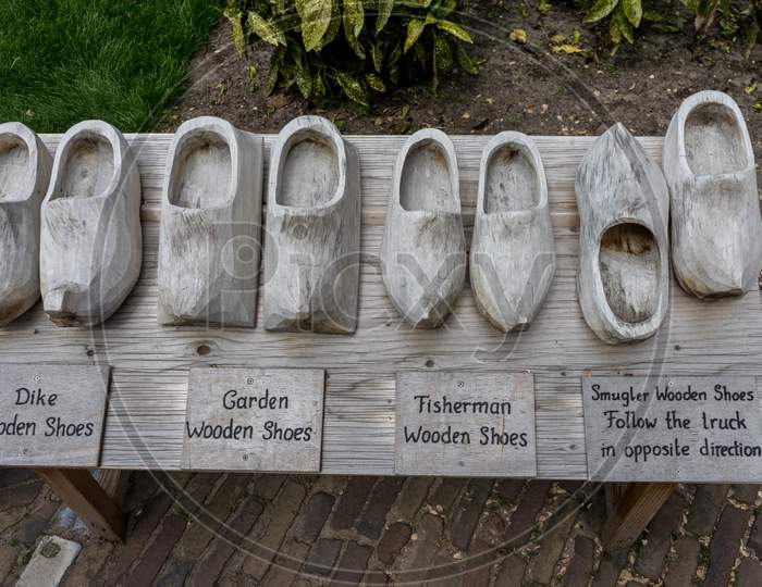 Lisse, Netherlands - 22 April: Wooden Clog Shoes At  Keukenhoff, Tulip Gardens