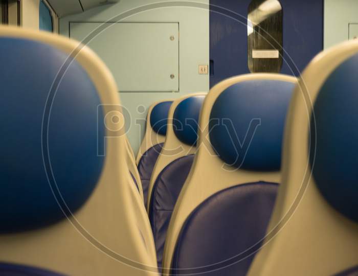 La Spezia, Cinque Terre, Italy - 26 June 2018: Empty Seats On A Train Trenitalia, Cinque Terre, Italy