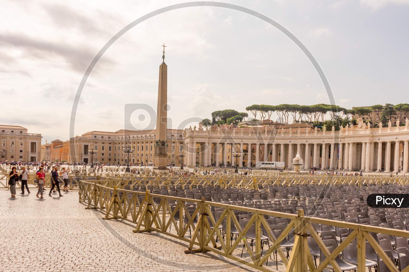 Vatican City, Italy - 23 June 2018: The Obelisk And Colonnades At St. Peter'S Square With Water Fountain In Vatican City