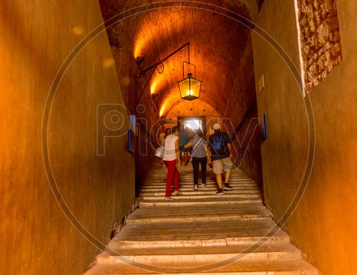 Rome, Italy - 23 June 2018:I Tourists In The Interiors Of The Castel Sant Angelo, Mausoleum Of Hadrian In Rome, Italy
