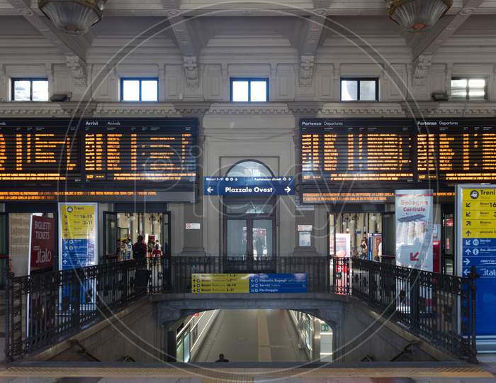Bologna, Italy - 28 June 2018: The Bologna Railway Station, Italy