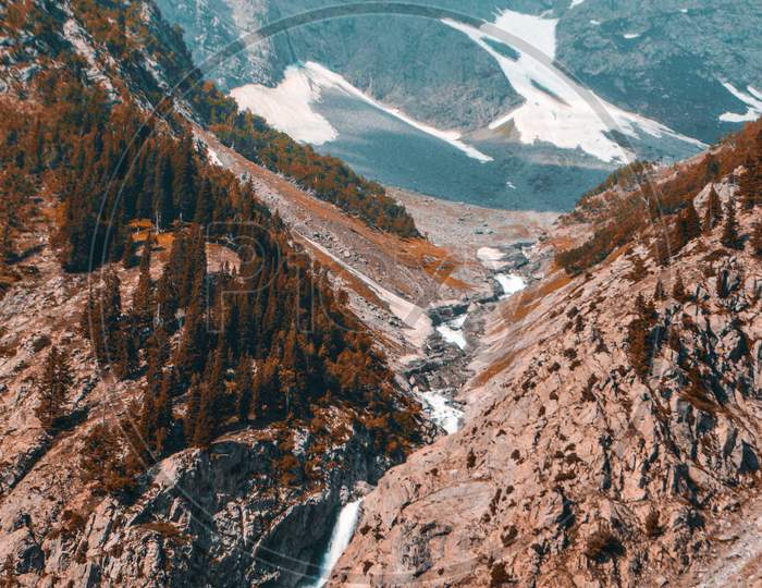 Water fall between mountains pakistan nothern area kalam swat