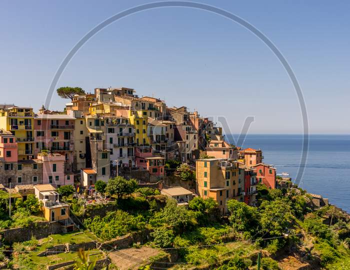 Corniglia, Cinque Terre, Italy - 27 June 2018: The Townscape And Cityscape Of Corniglia, Cinque Terre, Italy
