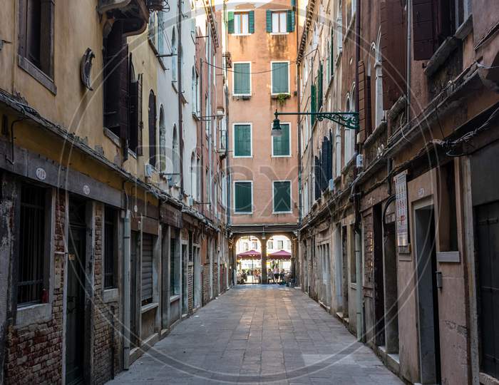 Italy, Venice, A Narrow City Street