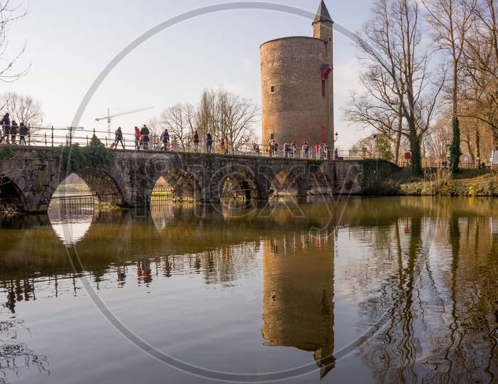 Belgium, Bruges, Lovers Bridge Minnewater Lake