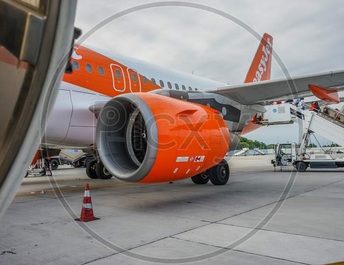Venice, Italy - 01 July 2018: The Easyjet Aircraft At Marco Polo Airport In Venice, Italy
